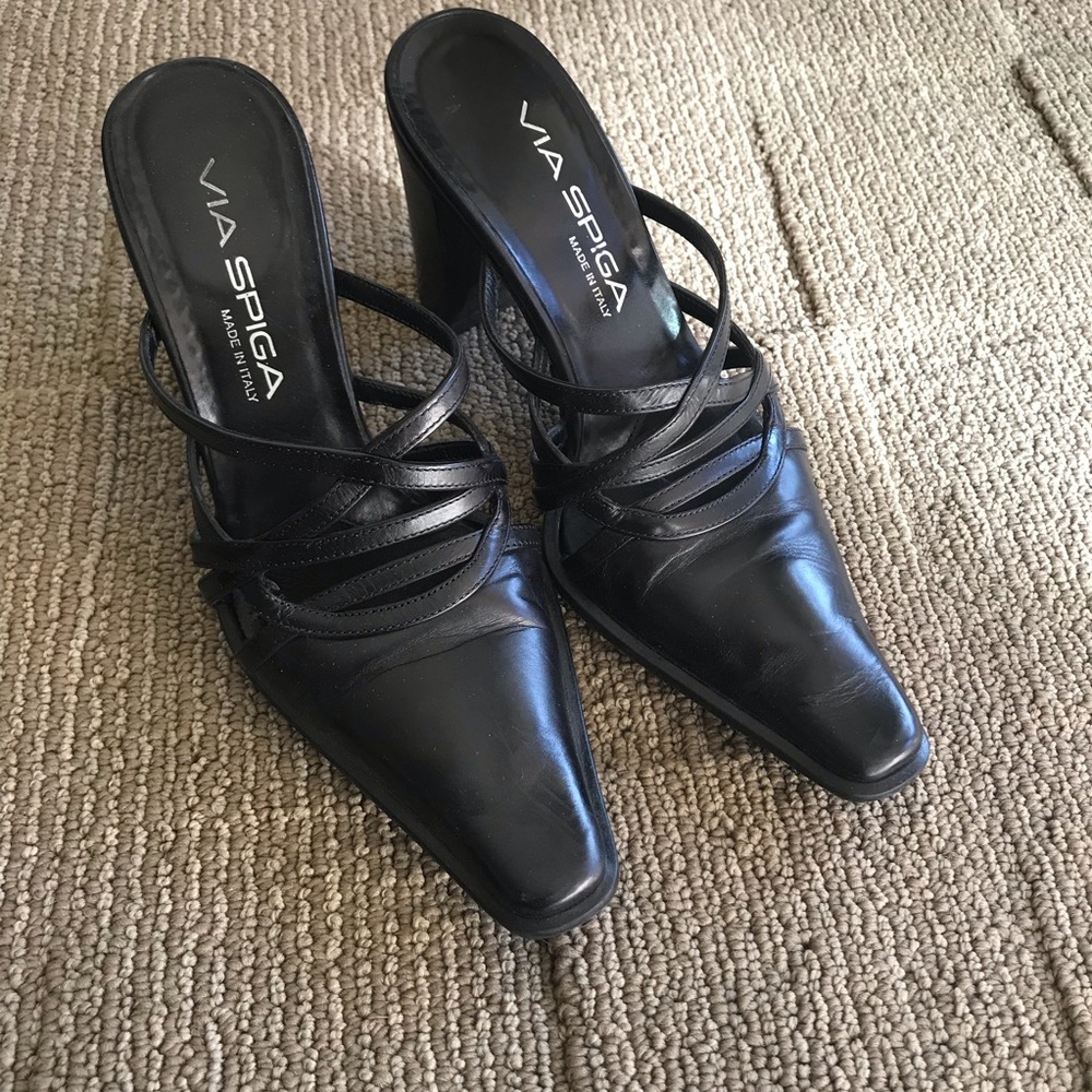 Via Spiga Black Block Heel Mule